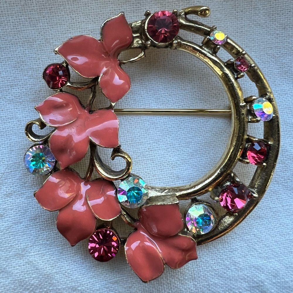 Vintage Enamel and Swarovski Crystal Brooch